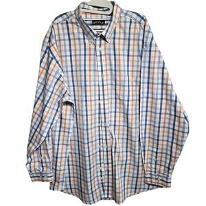 Orvis Wrinkle Free Shirt Mens XXL Tall Orange Blue Plaid Long Sleeve. 597